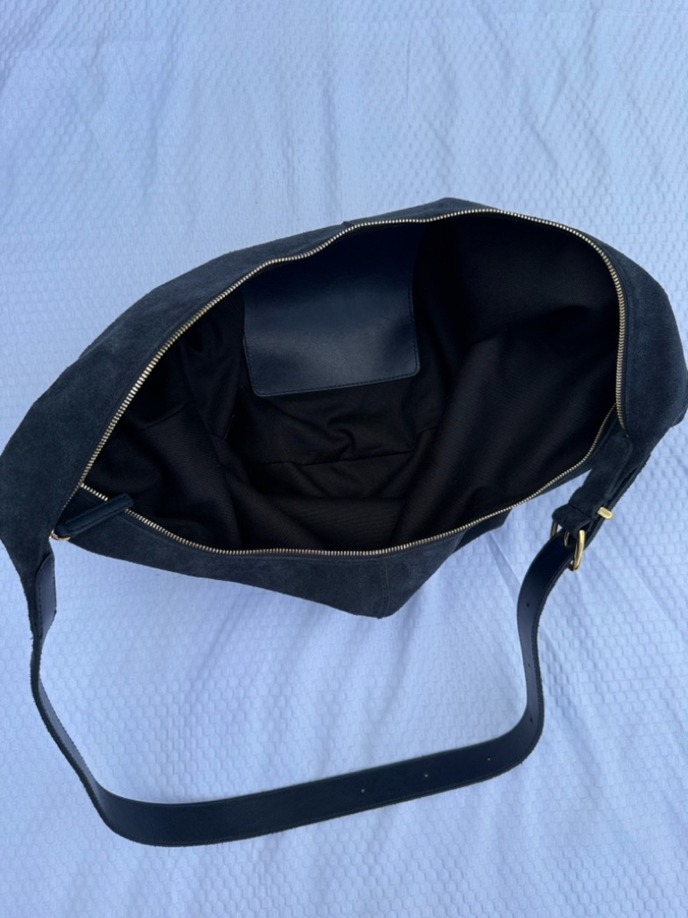 MADEWELL Dark Blue Suede Shoulder and cross body Bag with Gold Hardware - Picture 4 of 13